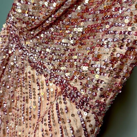 NWT MAC DUGGAL Apricot Sequin Embellished Puff One Shoulder Maxi Gown Women’s - Picture 7 of 12